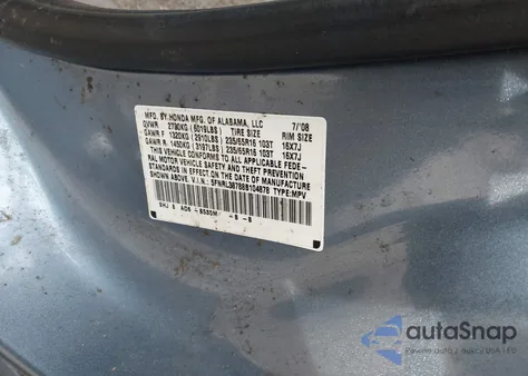 2008 Honda Odyssey Ex-L из США, поврежденный, VIN 5FNRL38788B104878